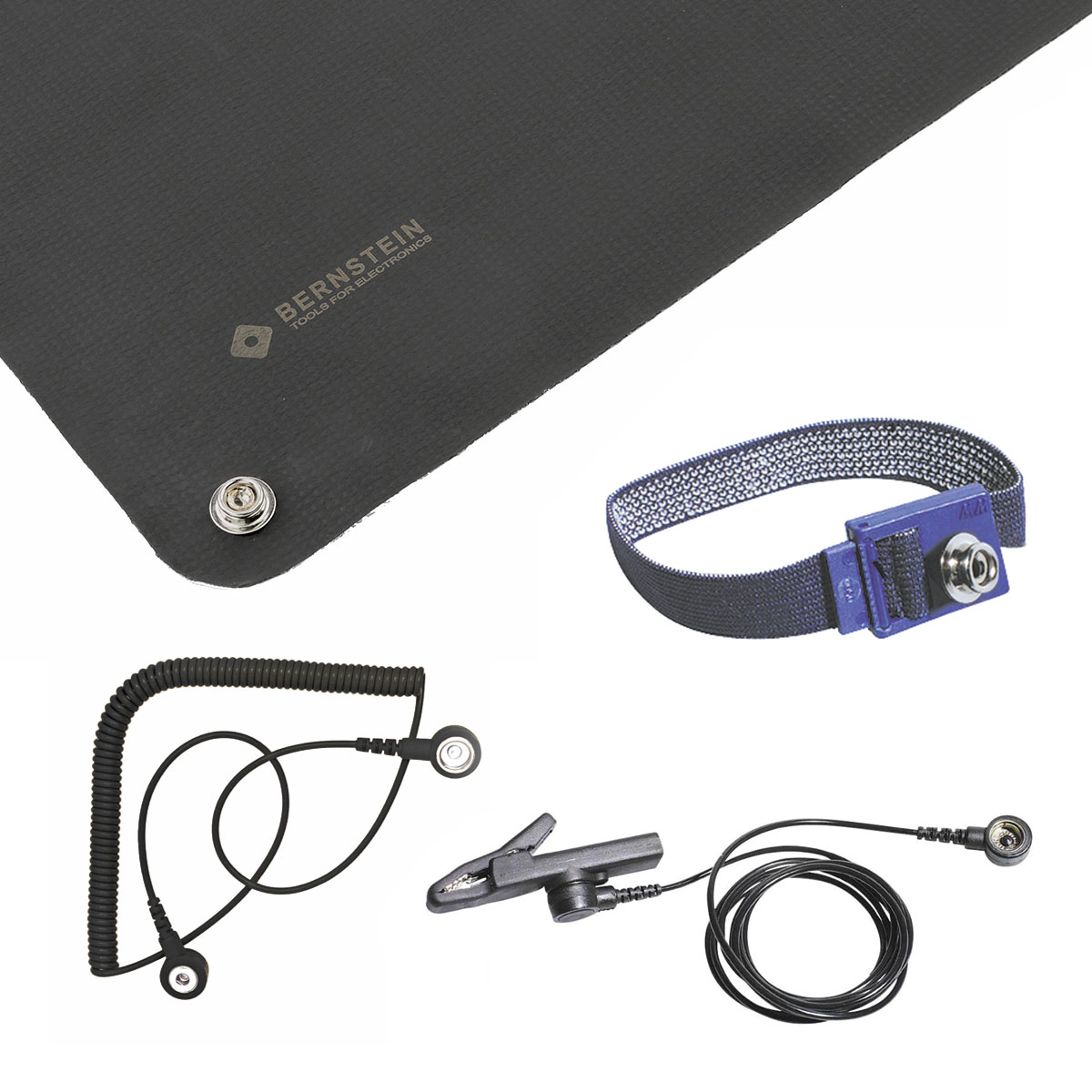 ESD Handling Set 5-tlg Matte schwarz (500x400x0,5) Armband 2 Kabel Klemme