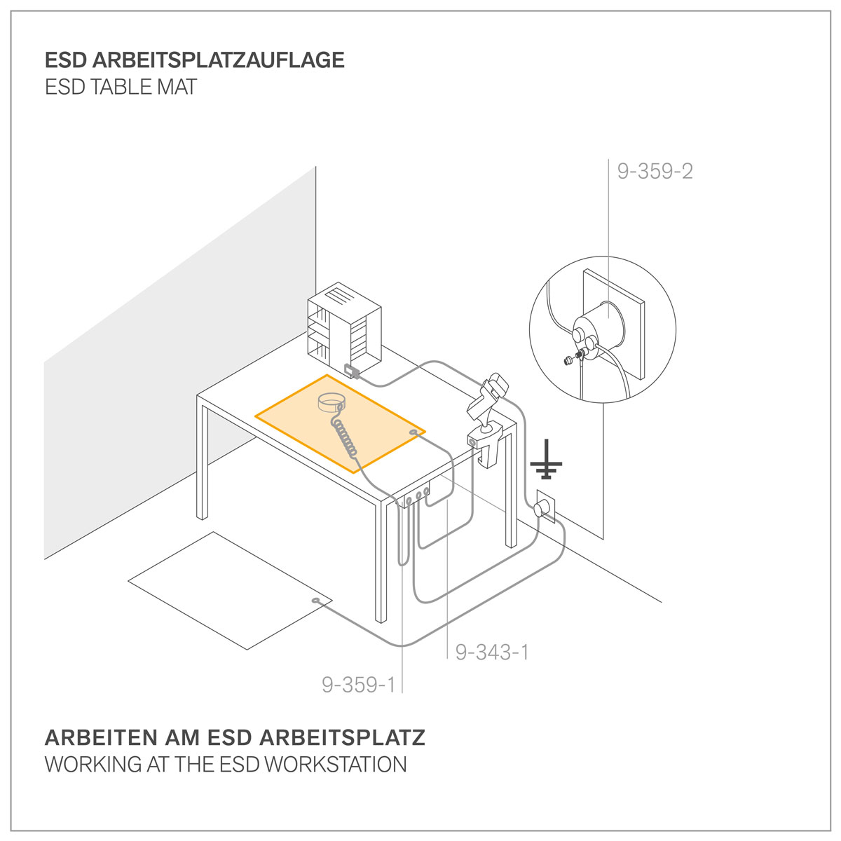 ESD Erdungsmatte schwarz (610x450x1,5) 2x10mm Druckknöpfe