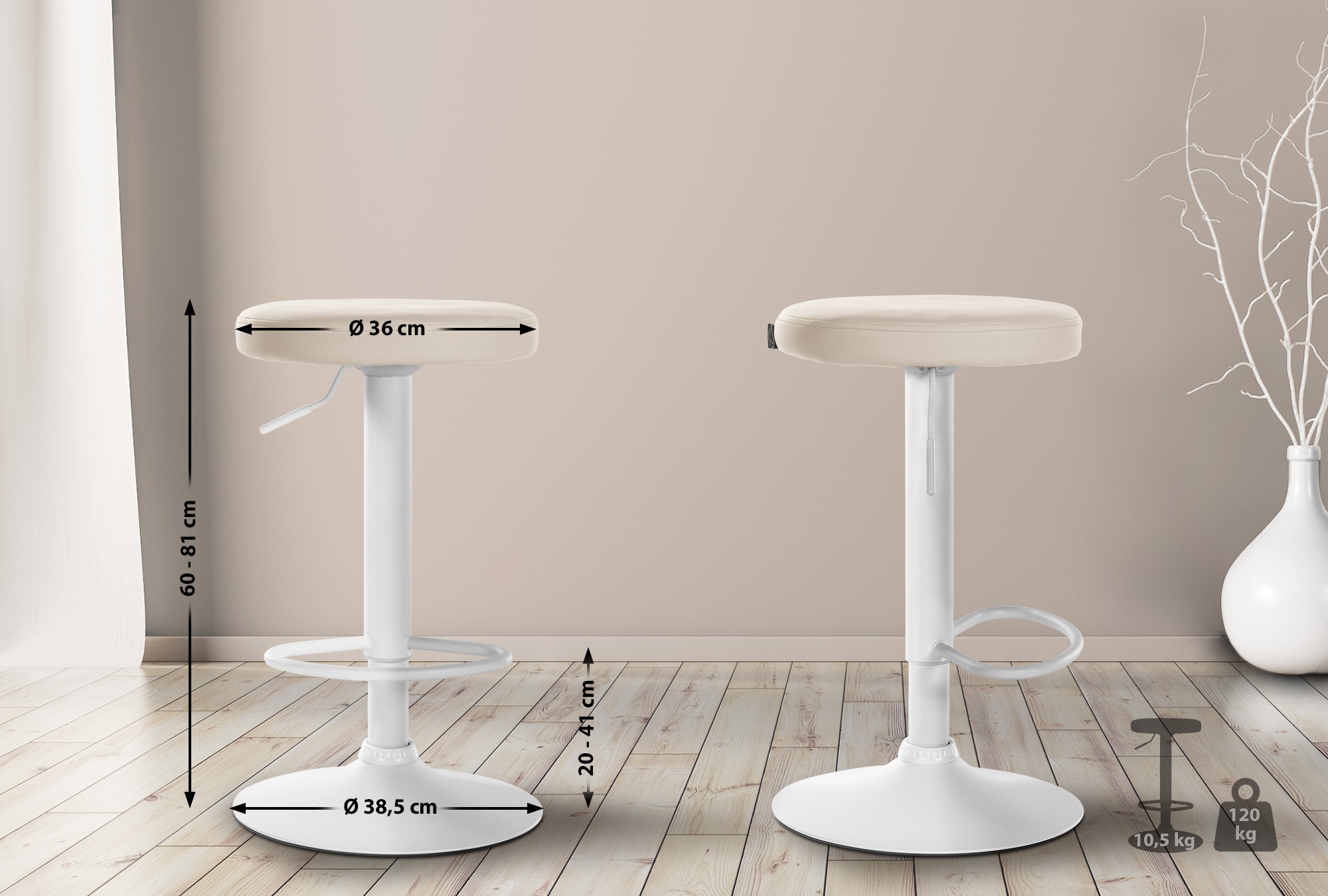 2er Set Barhocker Ponte Kunstleder weiß