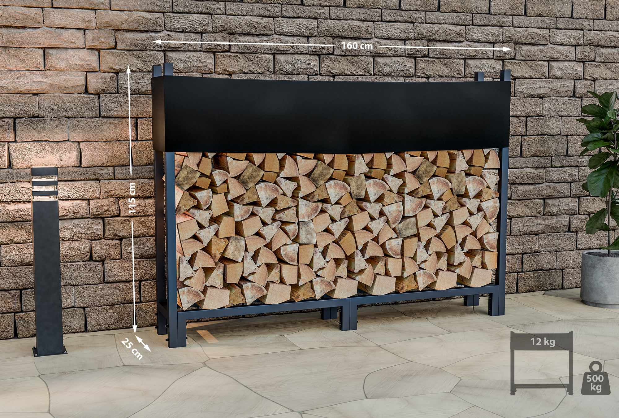 Kaminholzständer + Abdeckplane Martin 25x160x115 cm
