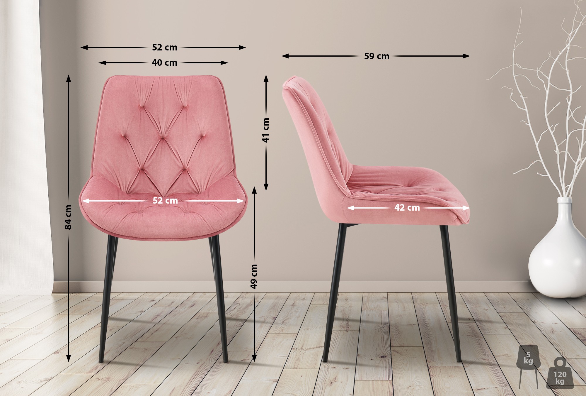 2er Set Esszimmerstuhl Wallace Samt