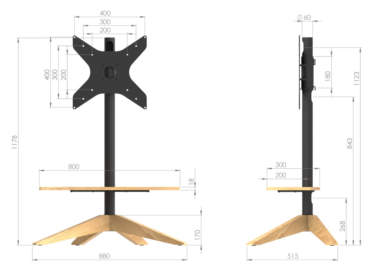 Cavus CROSS TV Ständer 32-65 Zoll, Säule 1200 mm, Eiche