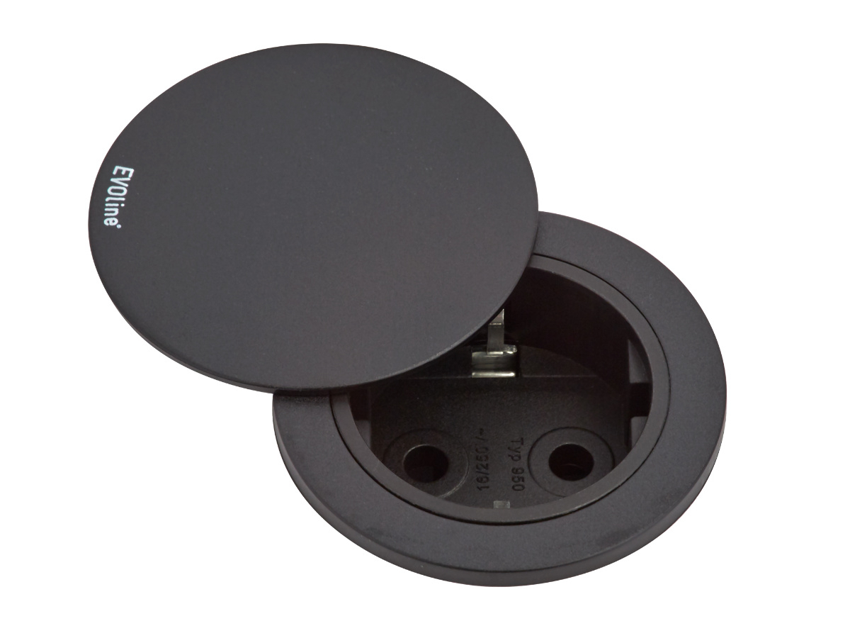 EVOline One Einbausteckdose mit Deckel, schwarz