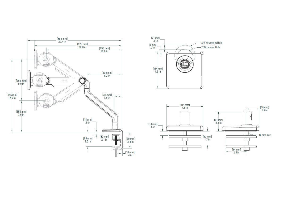 Humanscale M2.1 Monitor Tischhalterung Durchschraub schräg, silber