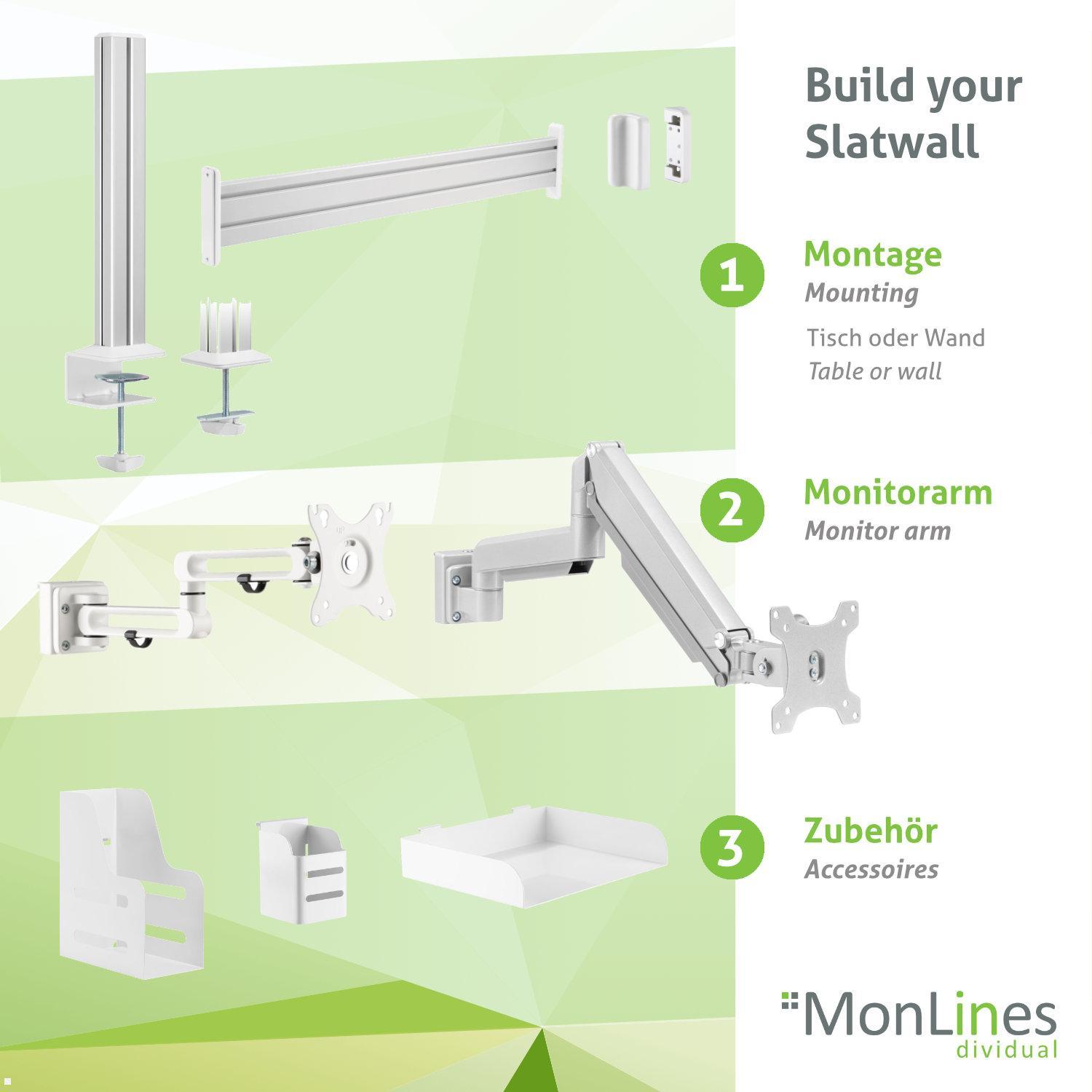 MonLines MSH007 Monitor Schwenkarm für MSH Slatwall mit Pivotfunktion