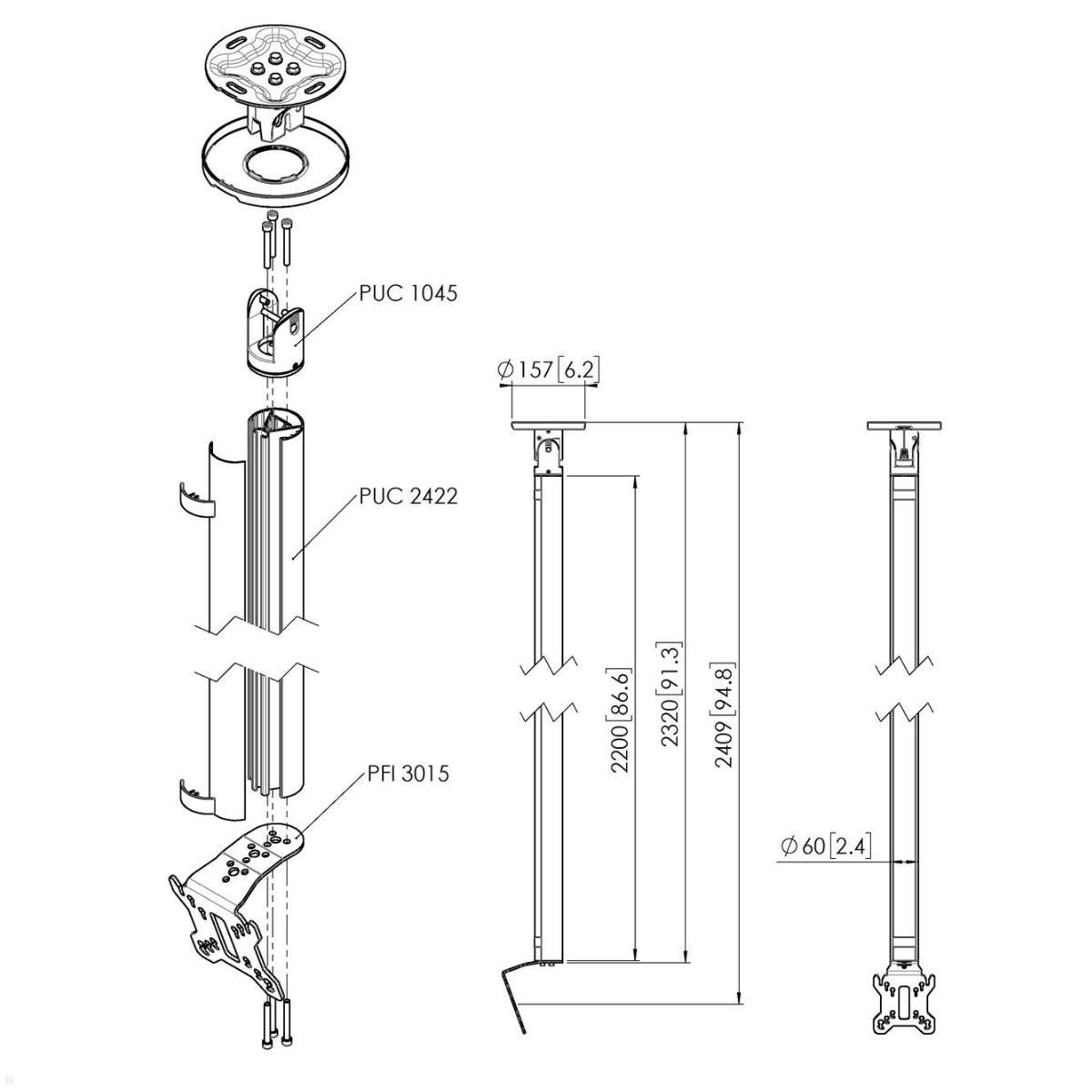 Vogels Connect-it CT242211S TV Deckenhalter bis 32 Zoll, silber