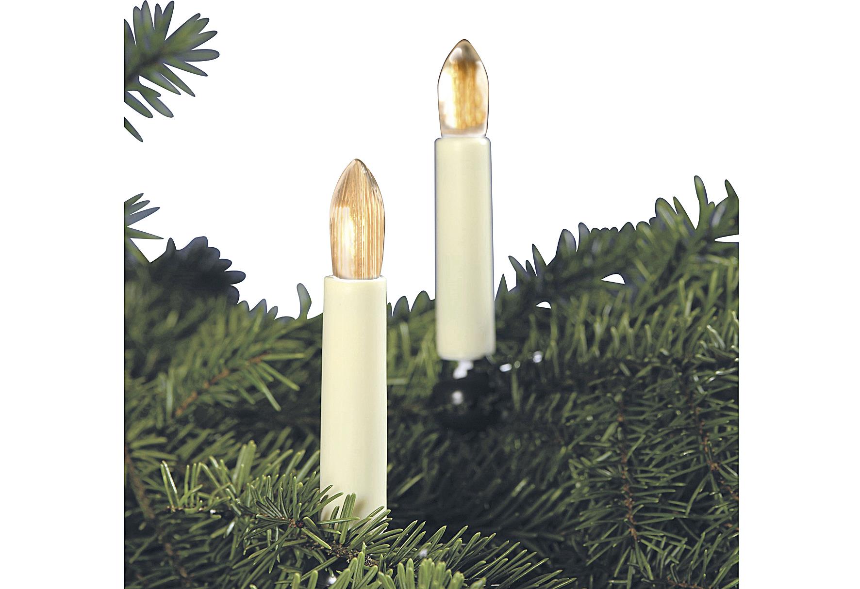 HELLUM LED-Lichterkette mit 20 Riffelkerzen warm elfenbein 16,3m 20