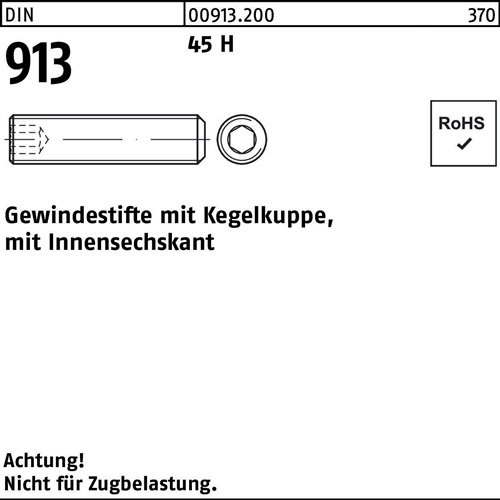 Gewindestift DIN 913 Kegelkuppe/Innen-6kt M20x 40 45 H 50 Stück - VPE: 50