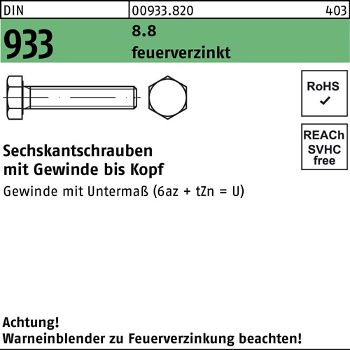 Sechskantschraube DIN 933 VG M24x 80 8.8 feuerverz. 25 Stück - VPE: 25