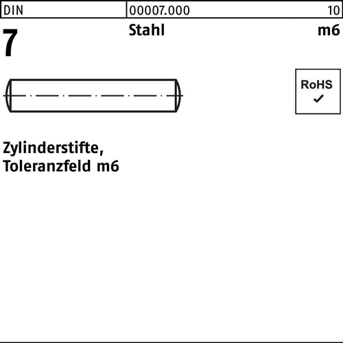 Zylinderstift DIN 7 6 m6x 100 Stahl 200 Stück - VPE: 200