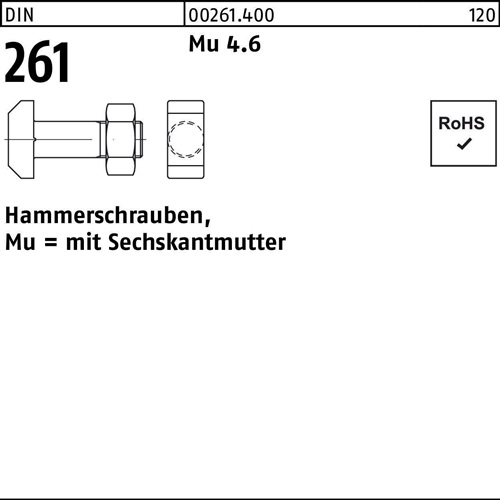 Hammerschraube DIN 261 Sechskantmutter M16x 60 Mu 4.6 10 Stück - VPE: 10