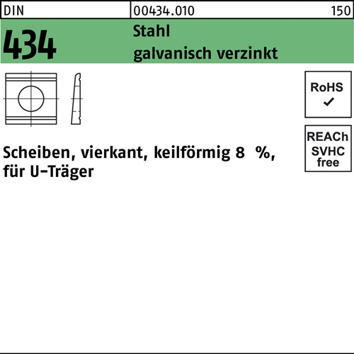 U-Scheibe DIN 434 vierkant keilförmig 22 Stahl galv.verz. Neigung 8% 100St. - VPE: 100