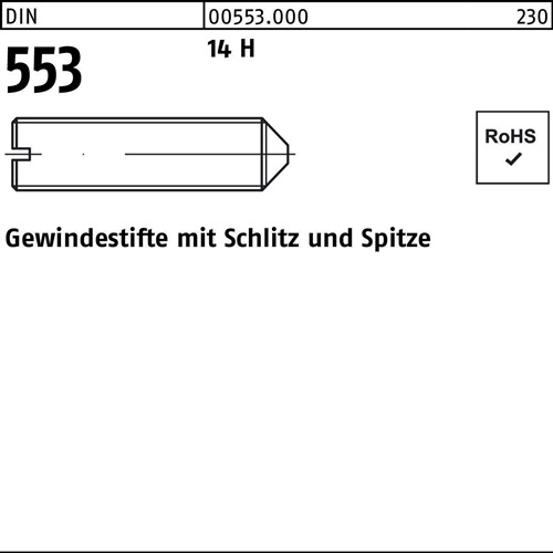 Gewindestift DIN 553 Schlitz/Spitze M5x 16 14 H 1000 Stück - VPE: 1000