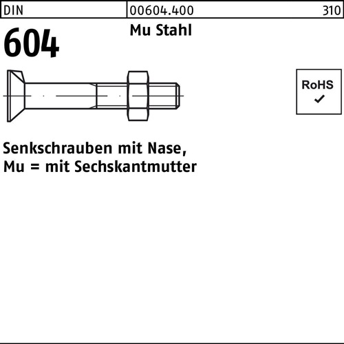 Senkschraube DIN 604 Nase/6-ktmutter M12x 120 Mu Stahl 4.6 50 Stück - VPE: 50