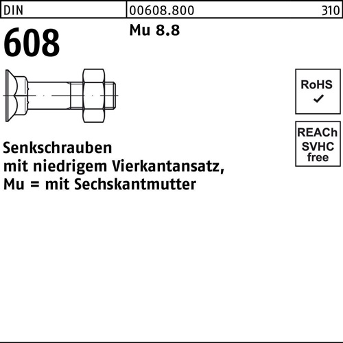 Senkschraube DIN 608 4-ktansatz/6-ktmutter M10x 30 Mu 8.8 200 Stück - VPE: 200