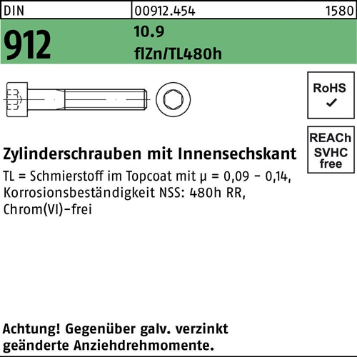 Zylinderschraube DIN 912 Innen-6kt M24x150 10.9 flZnnc 480h-L 10St. - VPE: 10