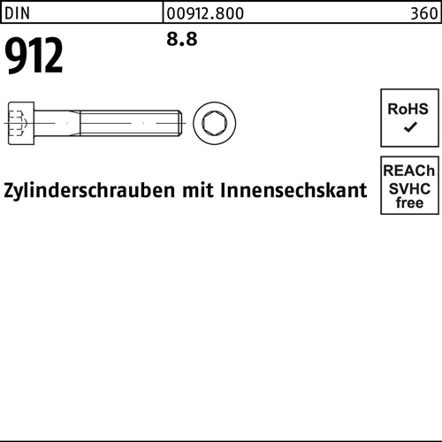 Zylinderschraube DIN 912 Innen-6kt M4x 100 8.8 200 Stück - VPE: 200