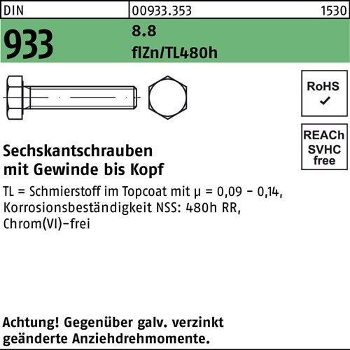 Sechskantschraube DIN 933 VG M24x55 8.8 flZnnc 480h-L 25St. - VPE: 25