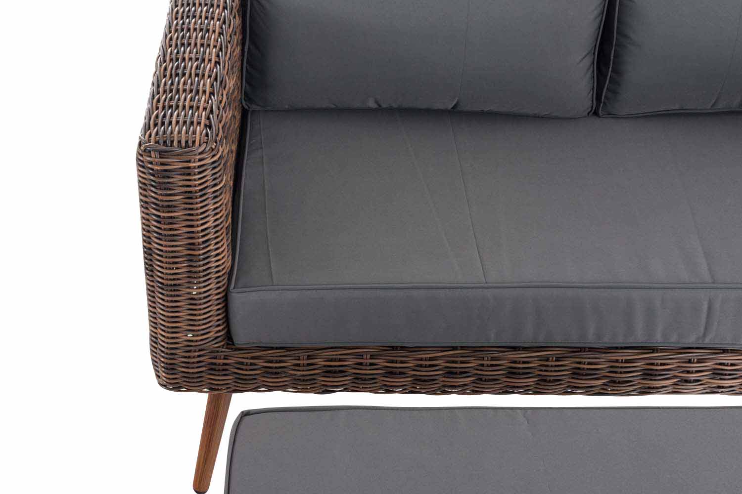 2er Sofa Molde mit Fußhocker Rundrattan braun-meliert 45 cm (Dunkelbraun)