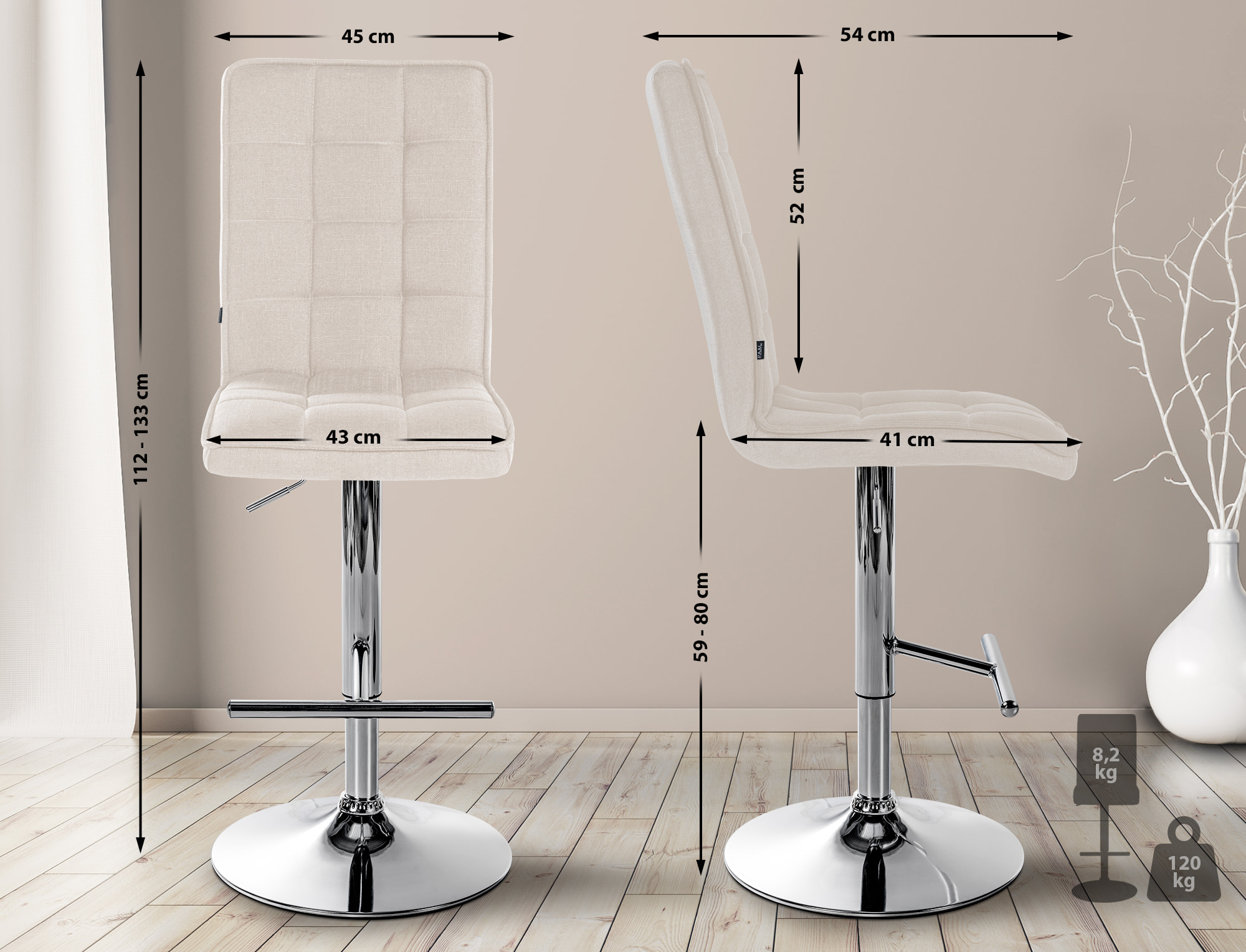 Barhocker Peking V2 Stoff chrom