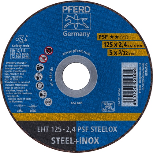 Trennscheibe PSF STEELOX D125x2,4mm ger.INOX Bohr.22,23mm PFERD - VPE: 25