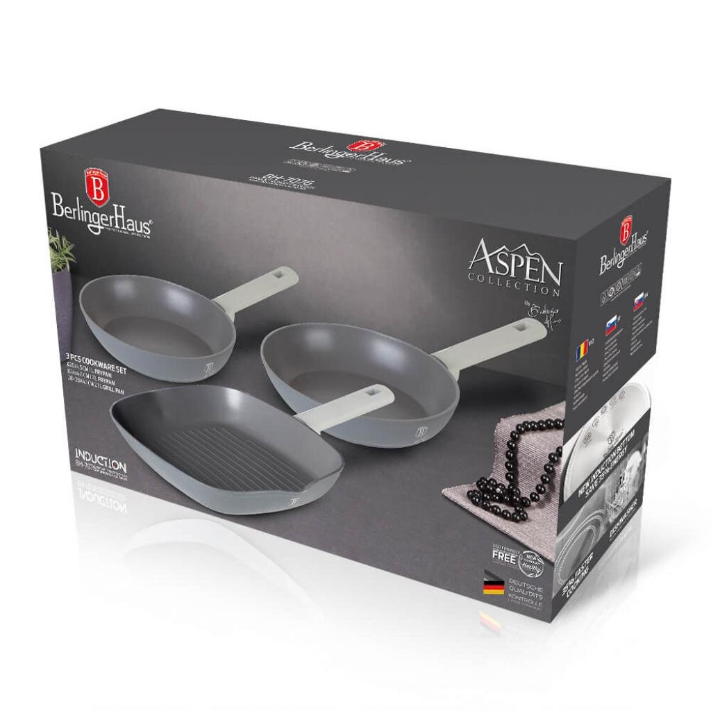 Berlinger Haus BH/7076 Aspen Collection Bratpfannen Set 3-tlg. in Grau mit Grillpfanne