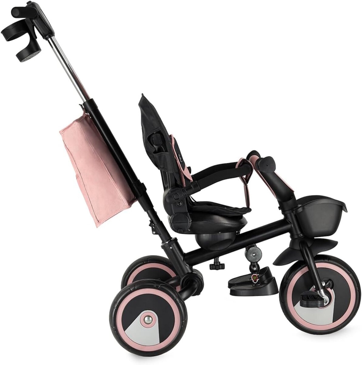 MoMi IVI Kinderdreirad 3-in-1 Rosa ‚Äì 360¬∞ drehbarer Sitz, 3-Punkt-Gurt, h√∂henverstellbare Schiebestange, Sonnendach, PU-R√§der, Frontkorb ‚Äì ab 9 Monaten