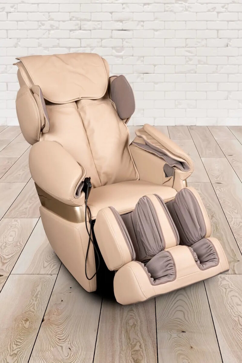 PureHaven Massage-Sessel 118x76x76 cm 6 Massagearten R√ºcken- Fu√ü- und Ges√§√ümassage einfache Bedienung energiesparend hochwertiges PU Leder in Beige