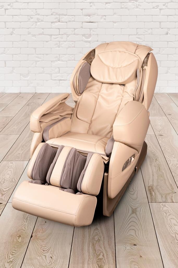 PureHaven Massage-Sessel Knet- und Klopfmassage Heizfunktion Bluetooth USB Sprachsteuerung beige PU-Leder Fu√ü- R√ºcken- und Ges√§√ümassage