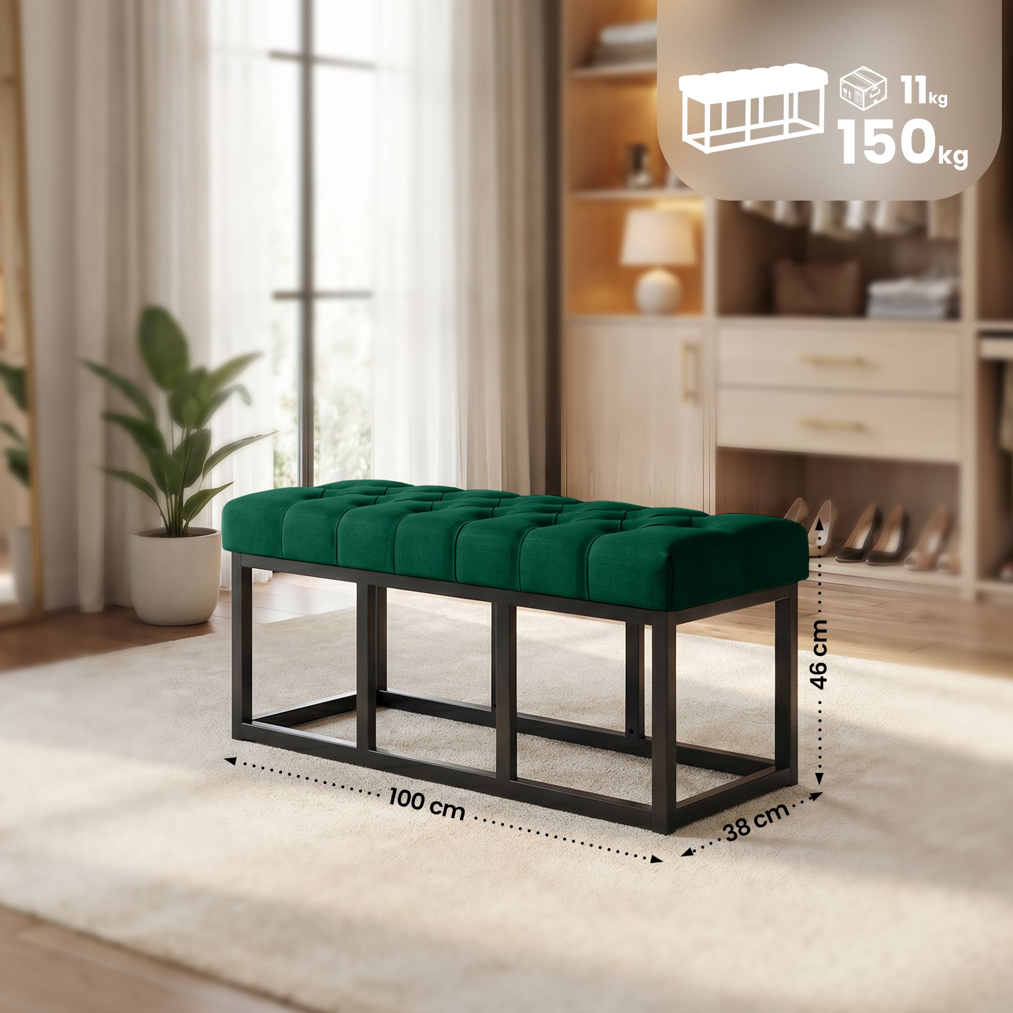 Sitzbank Amun Stoff Schwarz 100 cm