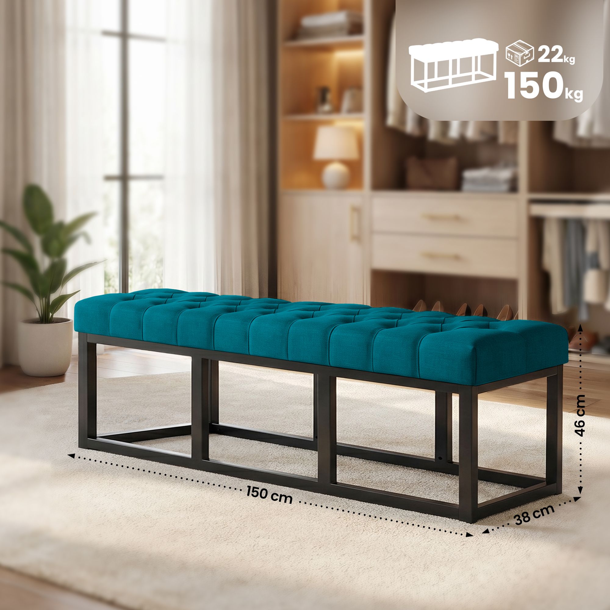 Sitzbank Amun Stoff Schwarz 150 cm