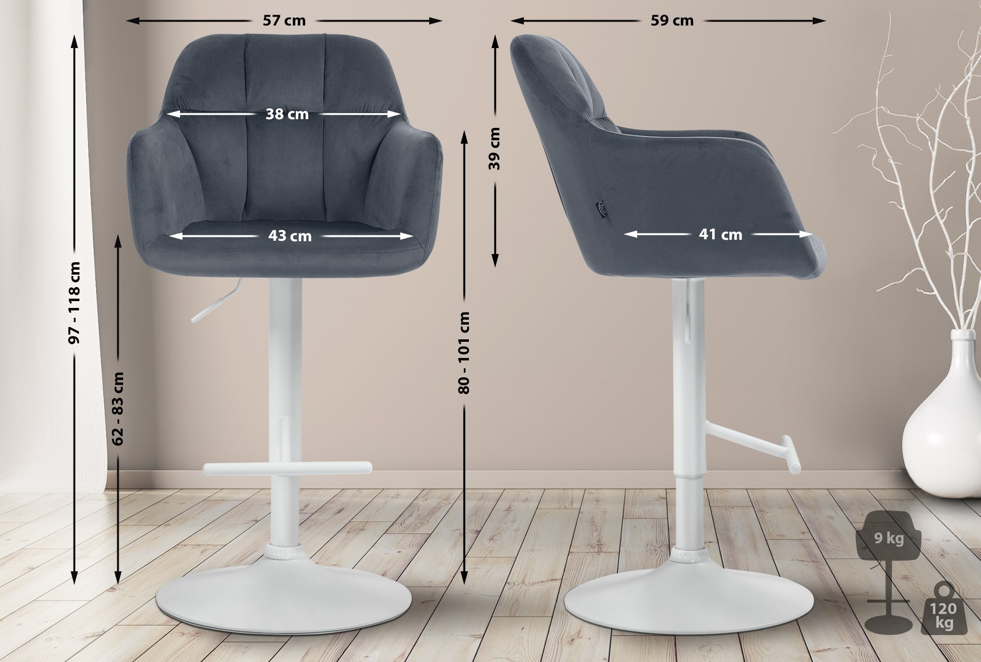 Barhocker Natoma Samt weiß