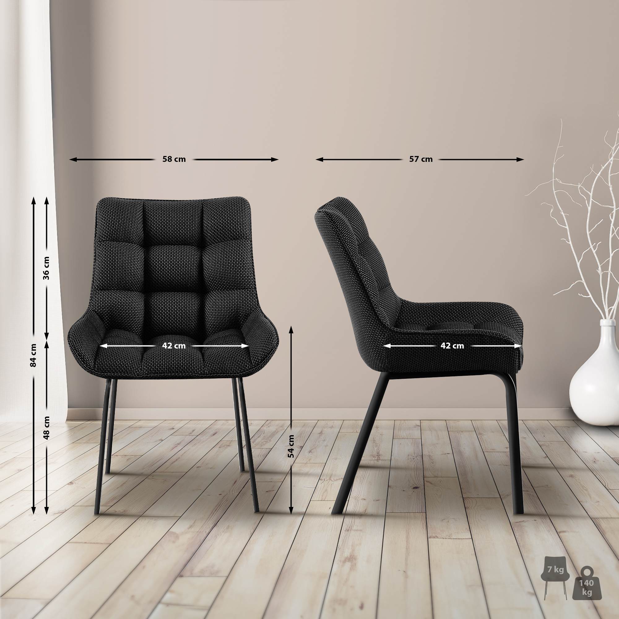 2er Set Stuhl Saranda Stoff schwarz