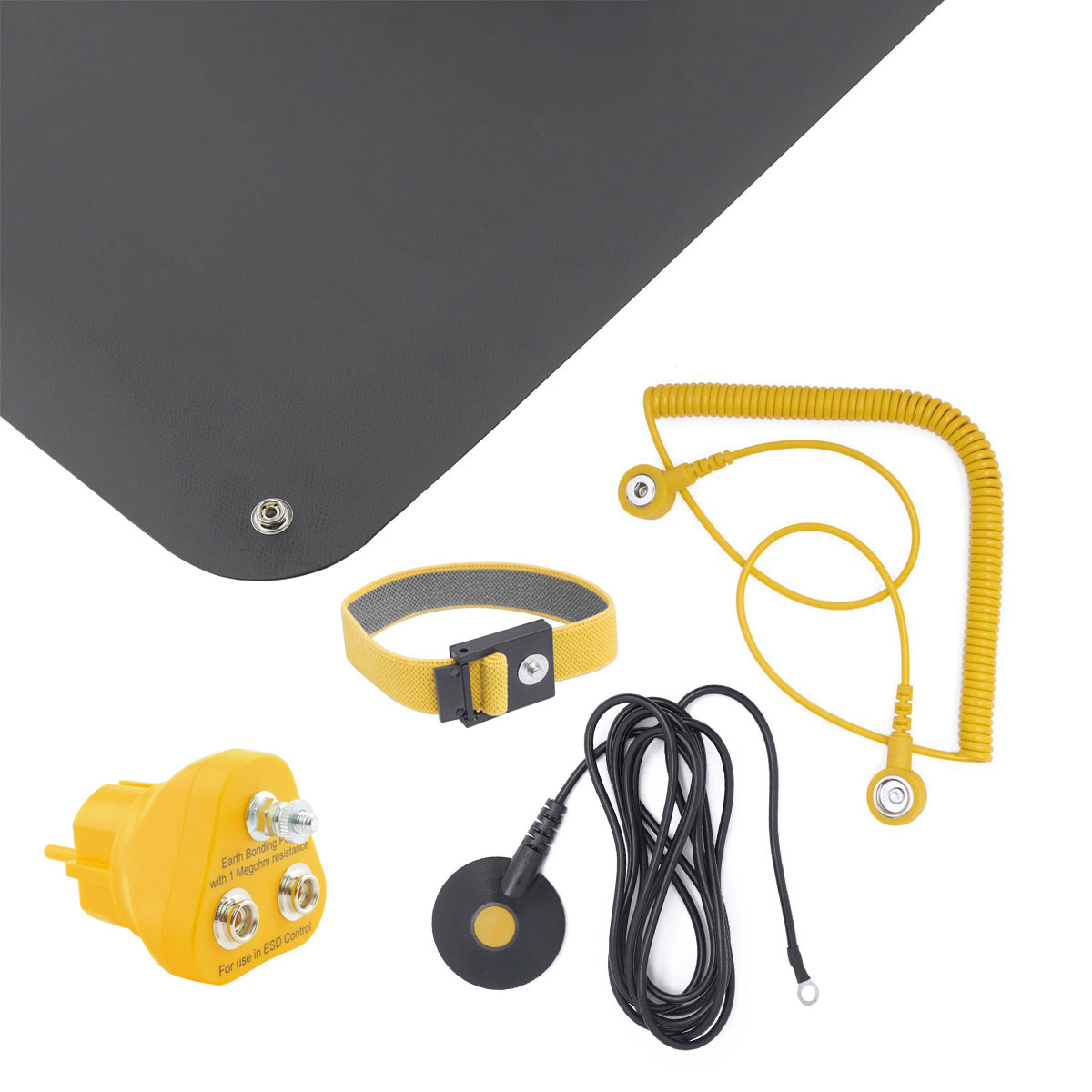 ESD Handling Set 5-tlg Matte schwarz (900x610x1,5) Armband 2 Kabel Erdungsstecker