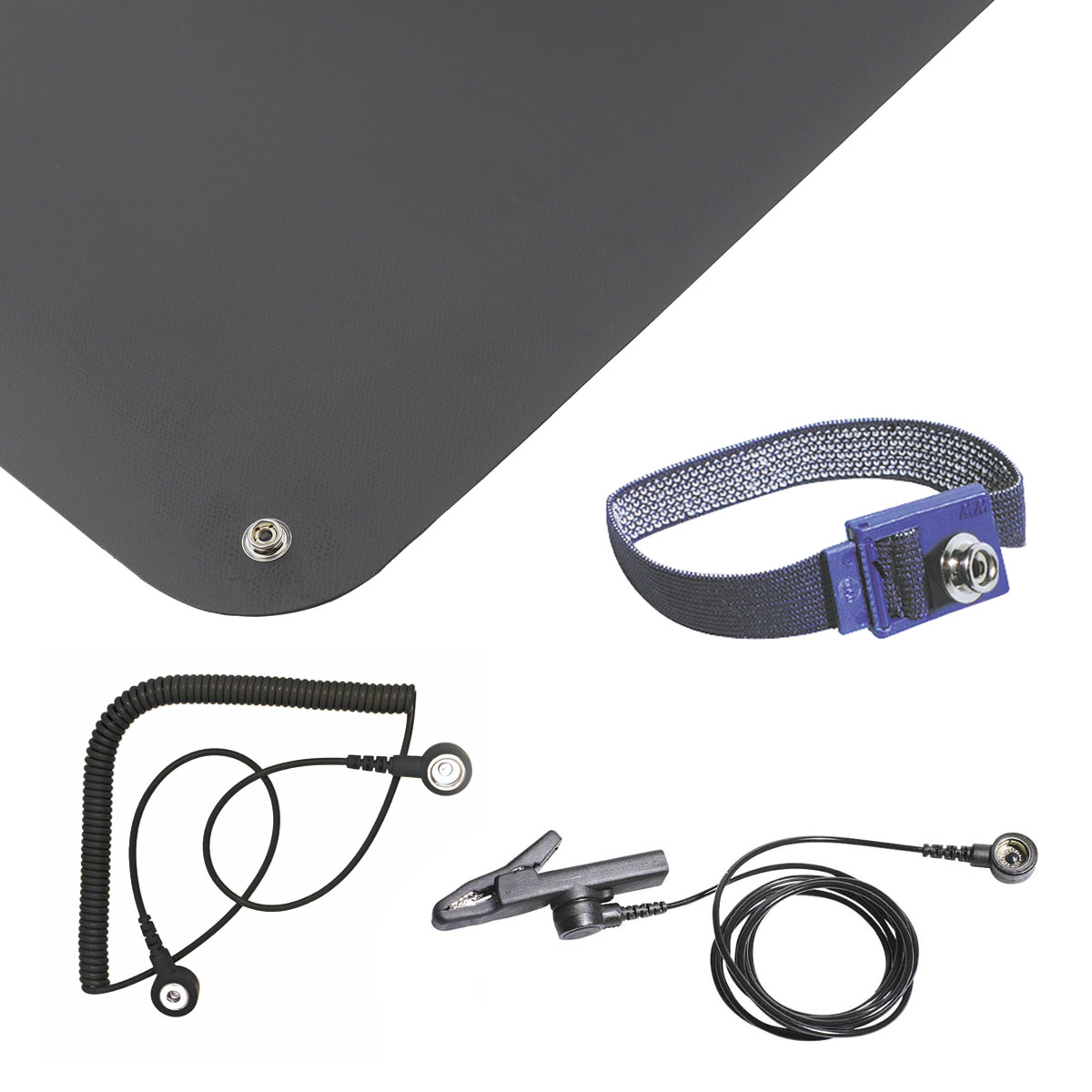 ESD Handling Set 5-tlg Matte schwarz (900x610x1,5) Armband 2 Kabel Klemme