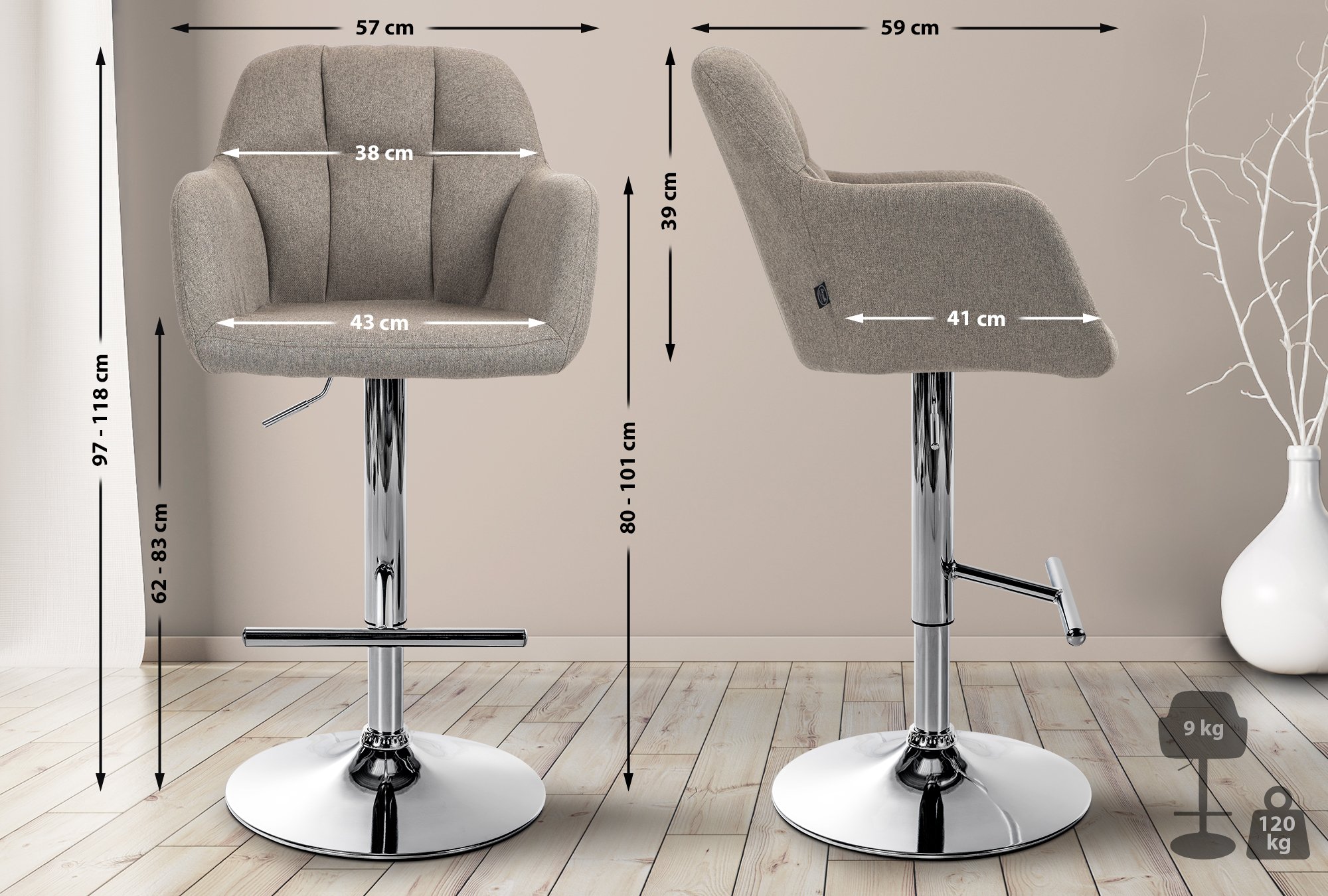Barhocker Natoma Stoff chrom