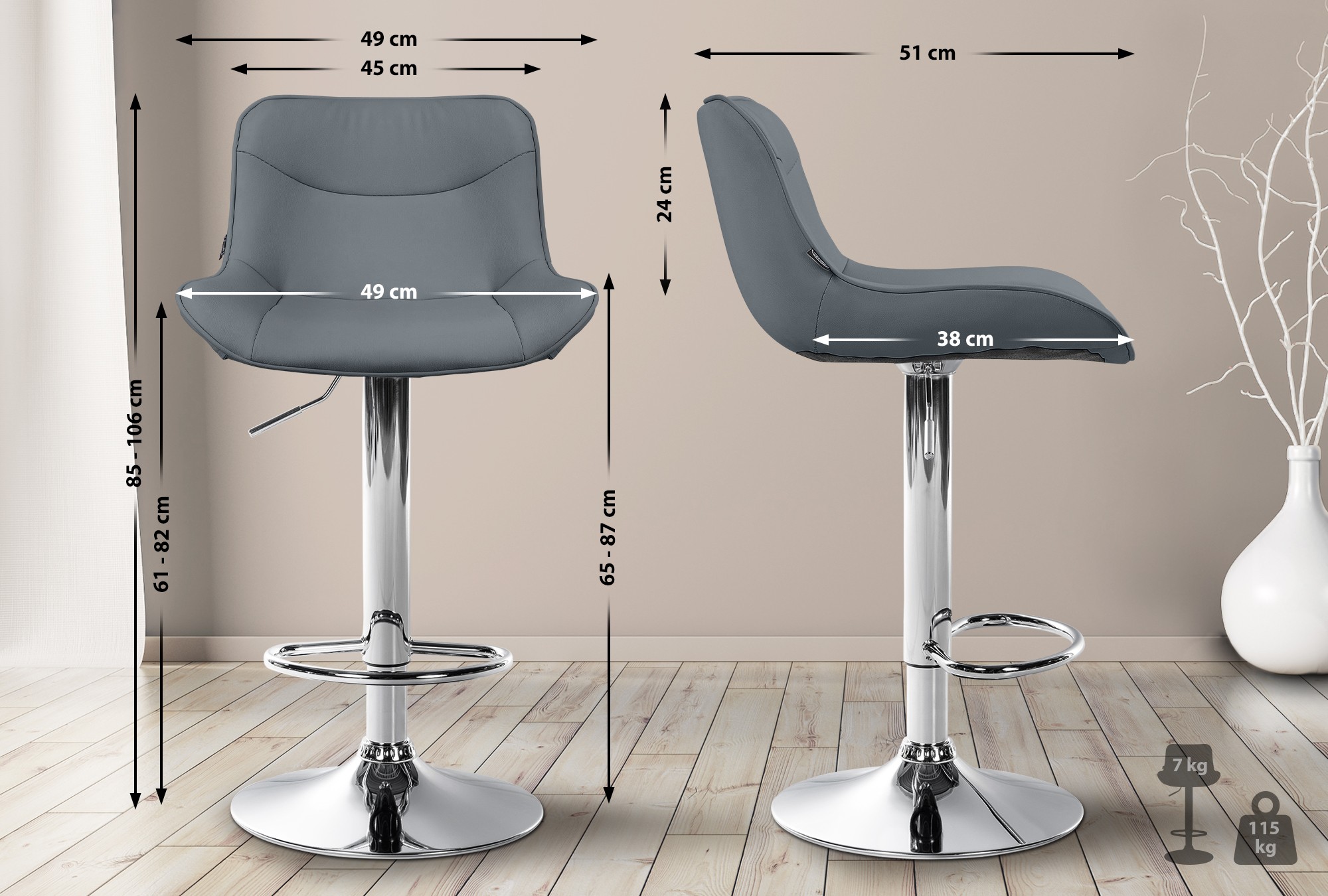 2er Set Barhocker Vonore Kunstleder chrom