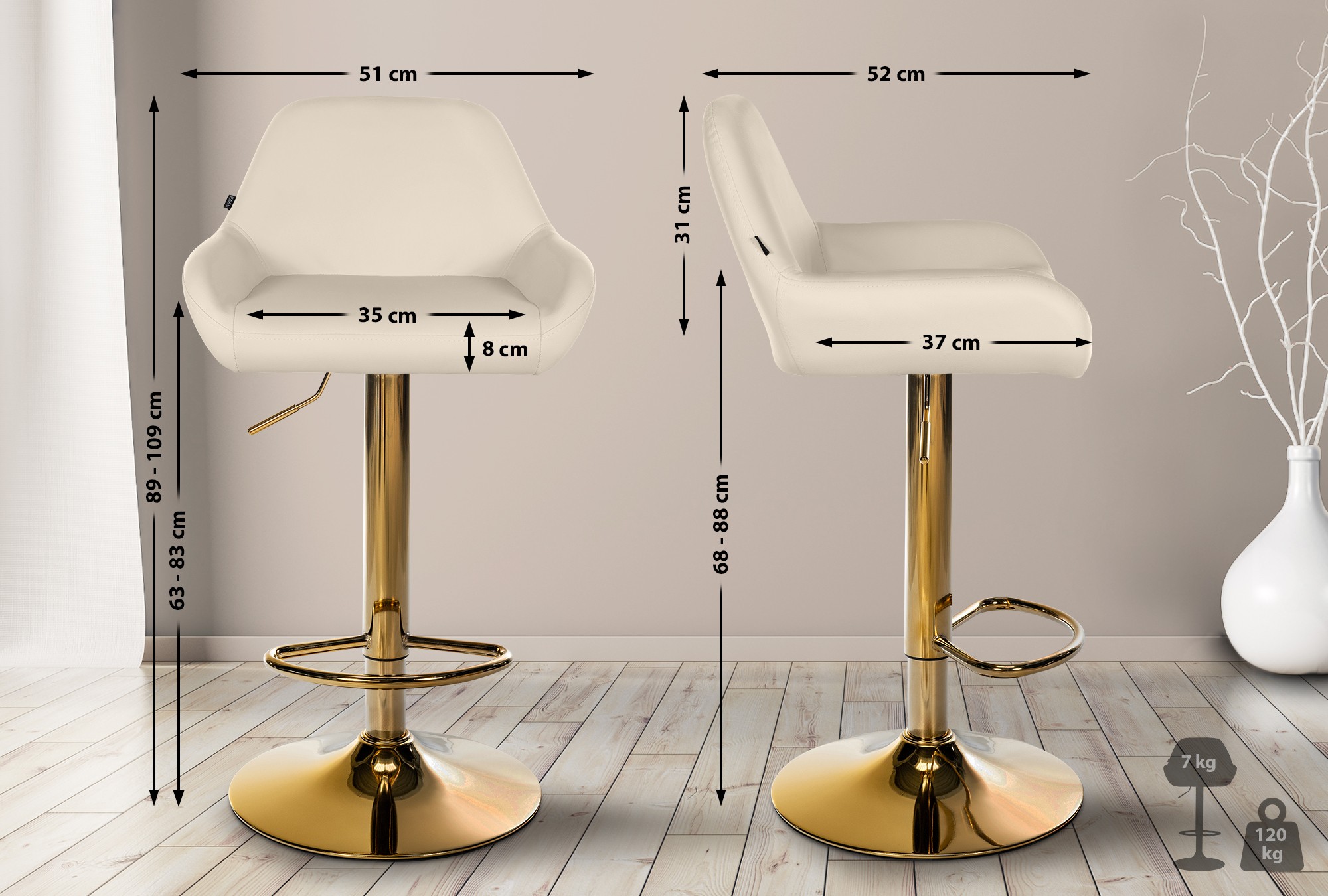 2er Set Barhocker Braga Gold Kunstleder