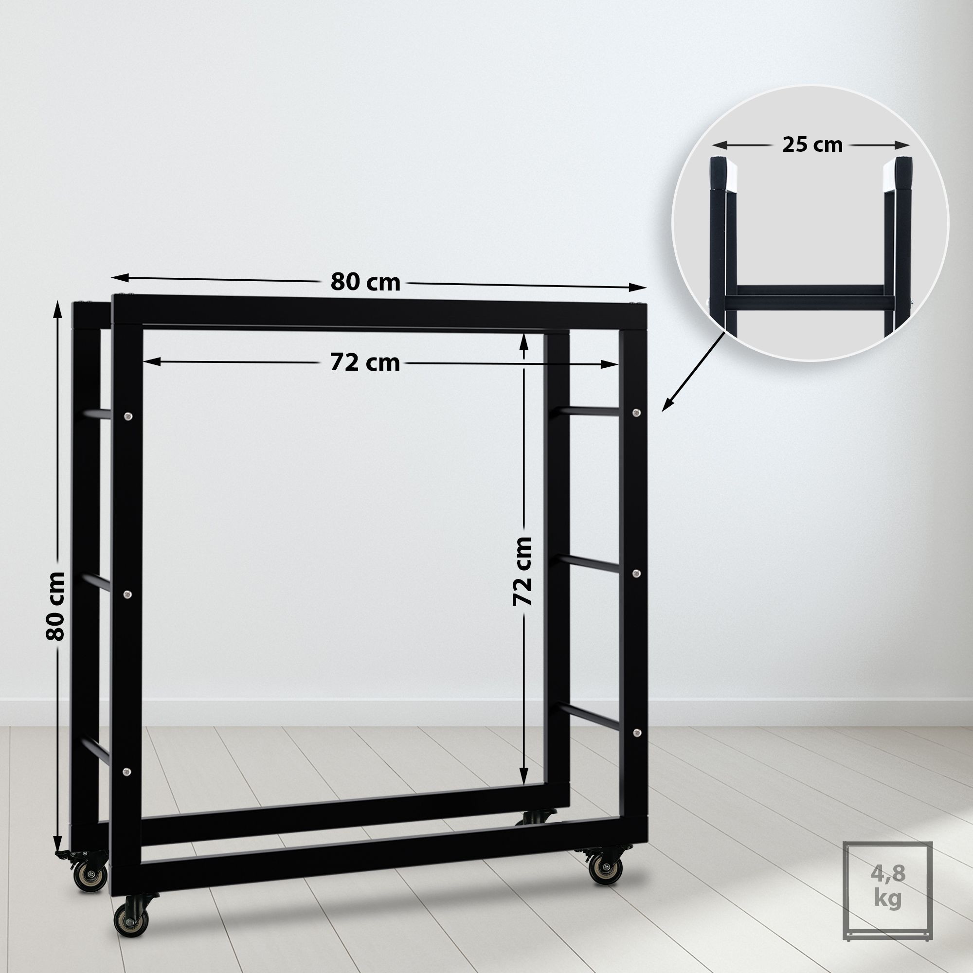 Kaminholzständer Keri mit Rollen 25x80x80
