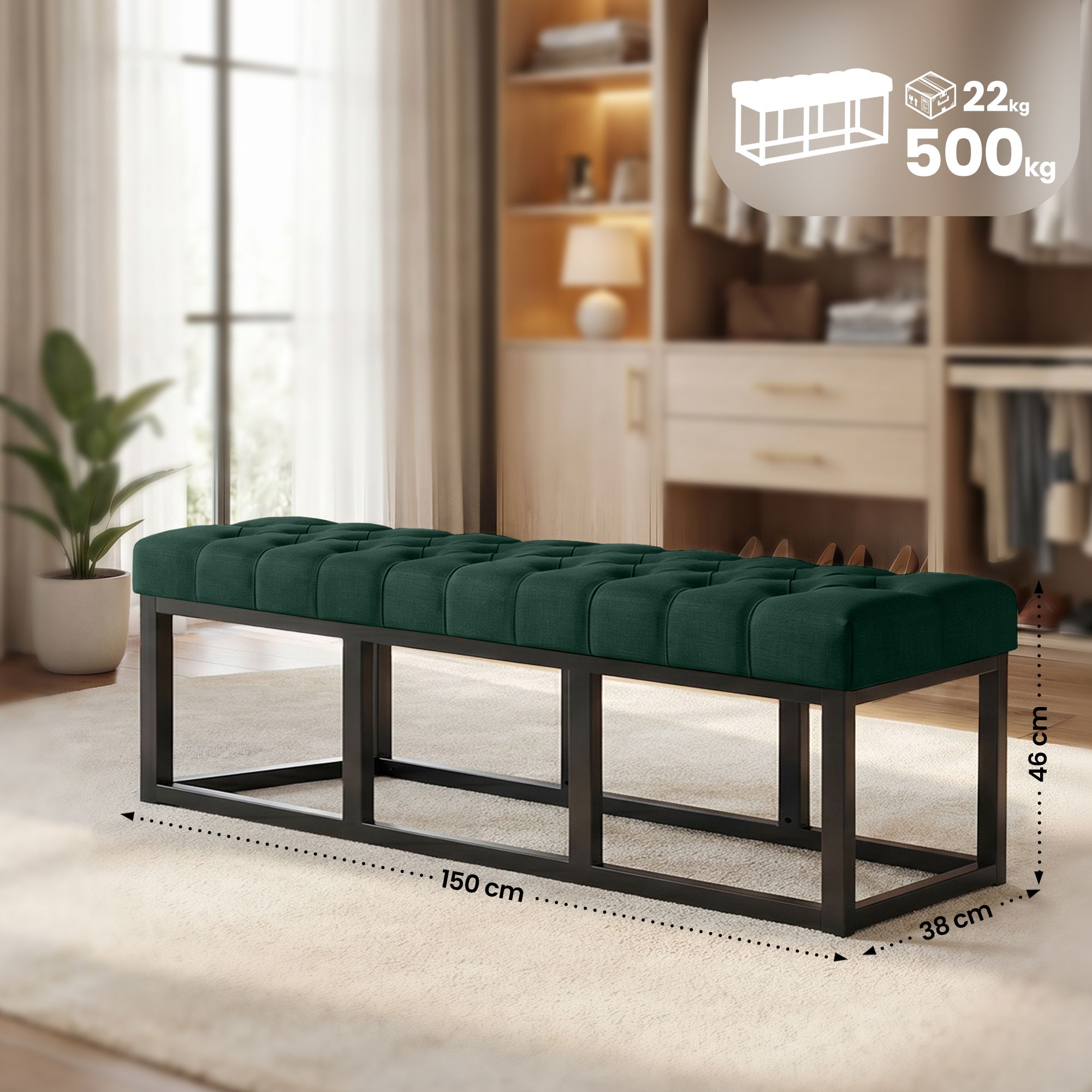 Sitzbank Amun Stoff Schwarz 150 cm