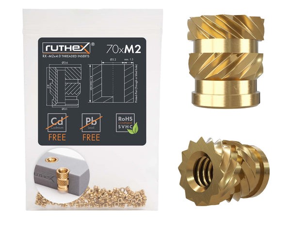 Ruthex M2 threaded insert – Rx-M2x4 - 70 pcs (10 pcs)