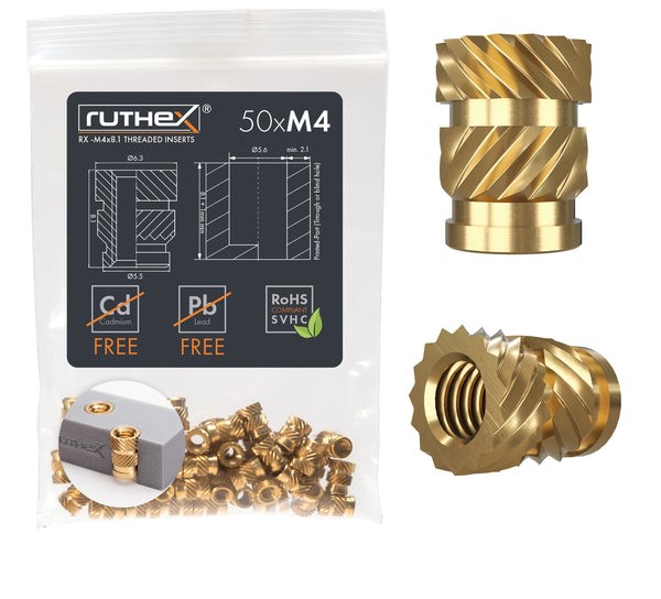 Ruthex M4 threaded insert – Rx-M4x8.1 - 50 pcs (10 pcs)