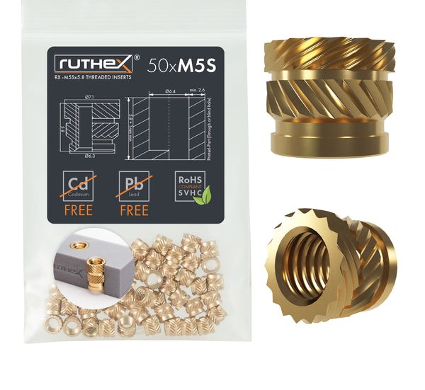 Ruthex M5 Short threaded insert – Rx-M5Sx5.8 - 50 pcs (10 pcs)