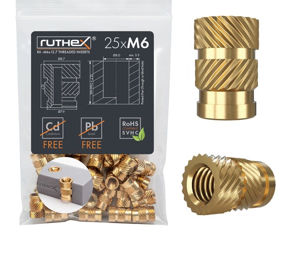 Ruthex M6 threaded insert – Rx-M6x12.7 - 25 pcs (10 pcs)