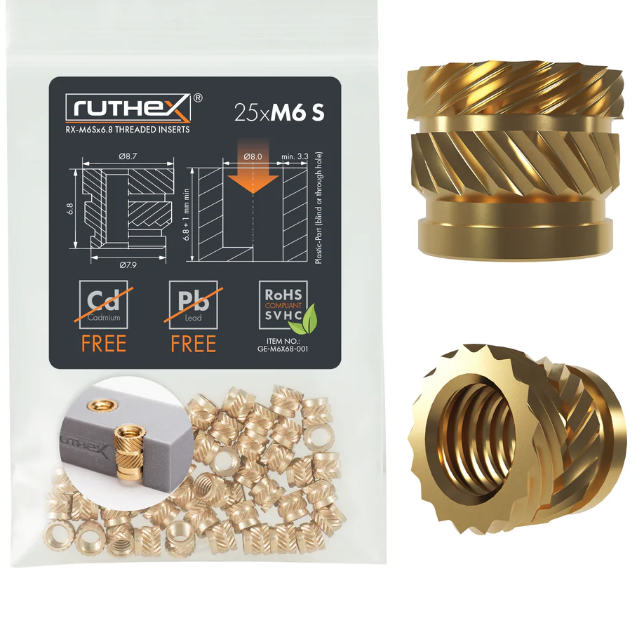 Ruthex M6 threaded insert – Rx-M6x6,8 - 25 pcs (10 pcs)