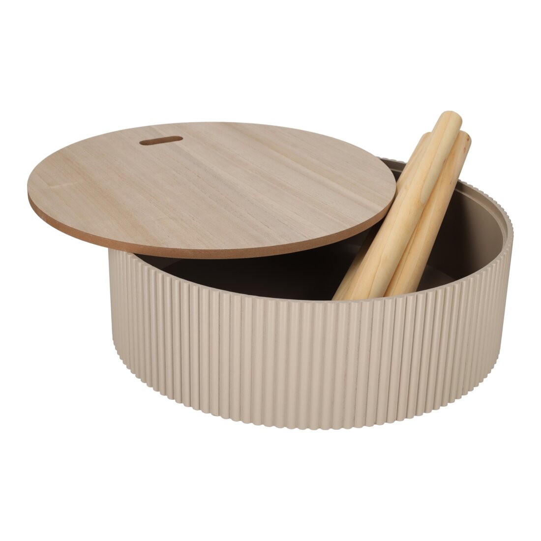 JENS Living Beistelltisch Levi ‚Äì Rund √ò38cm mit Stauraum & Deckel ‚Äì Couchtisch Modern mit 3 Beinen ‚Äì Nachttisch ‚Äì Holz ‚Äì Beige