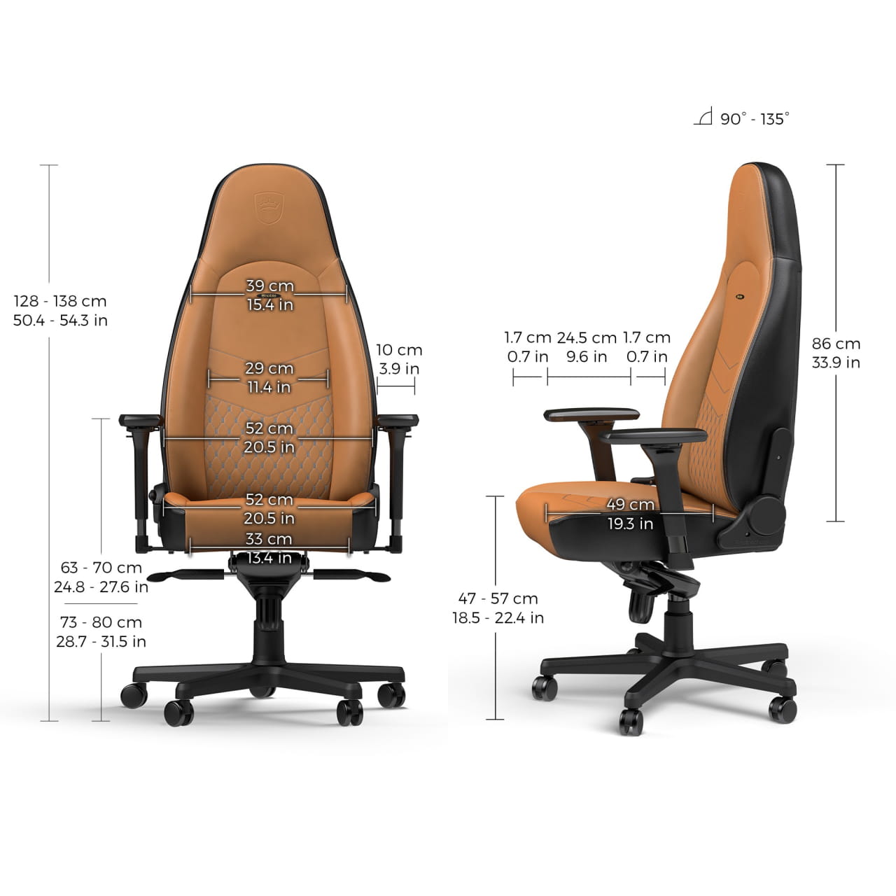 noblechairs ICON Echtleder Gaming Stuhl - cognac/schwarz