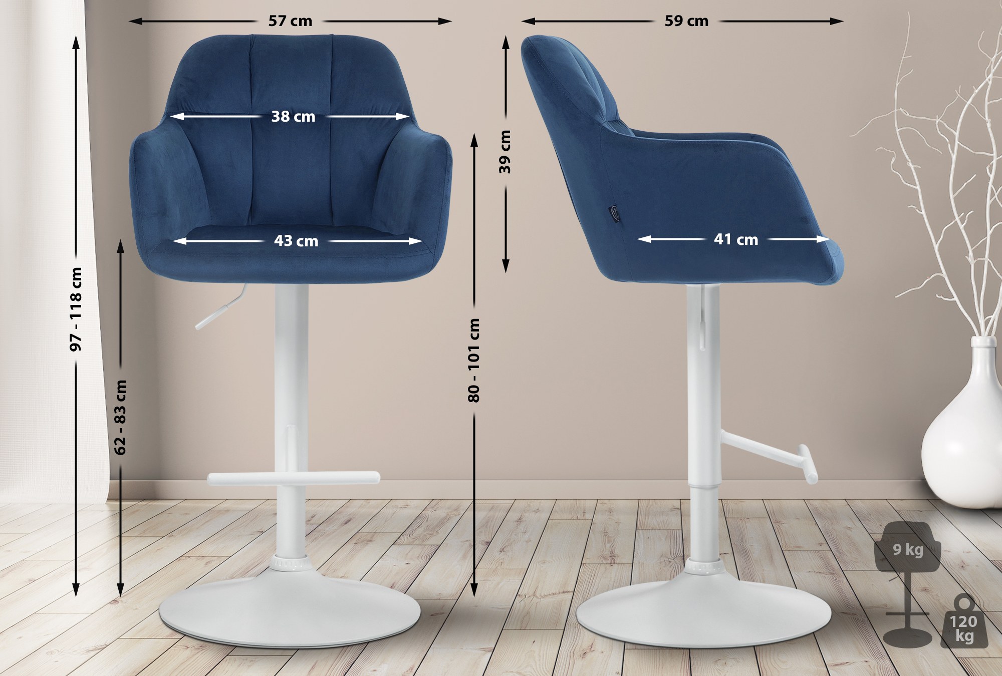 Barhocker Natoma Samt weiß