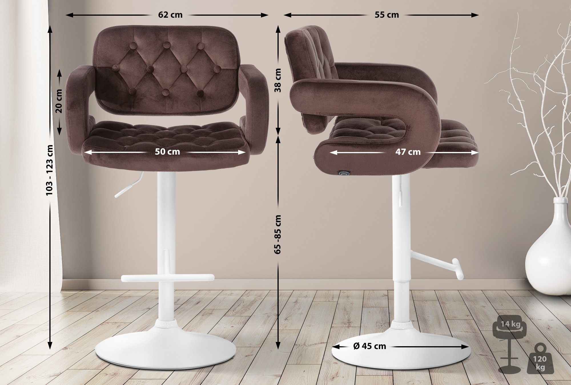 Barhocker Dublin Samt weiß