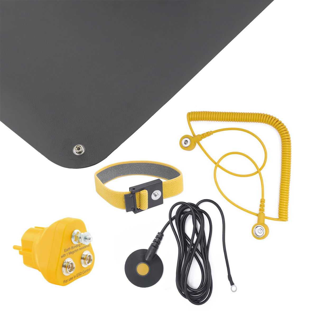 ESD Handling Set 5-tlg Matte schwarz (610x450x1,5) Armband 2 Kabel Erdungsstecker
